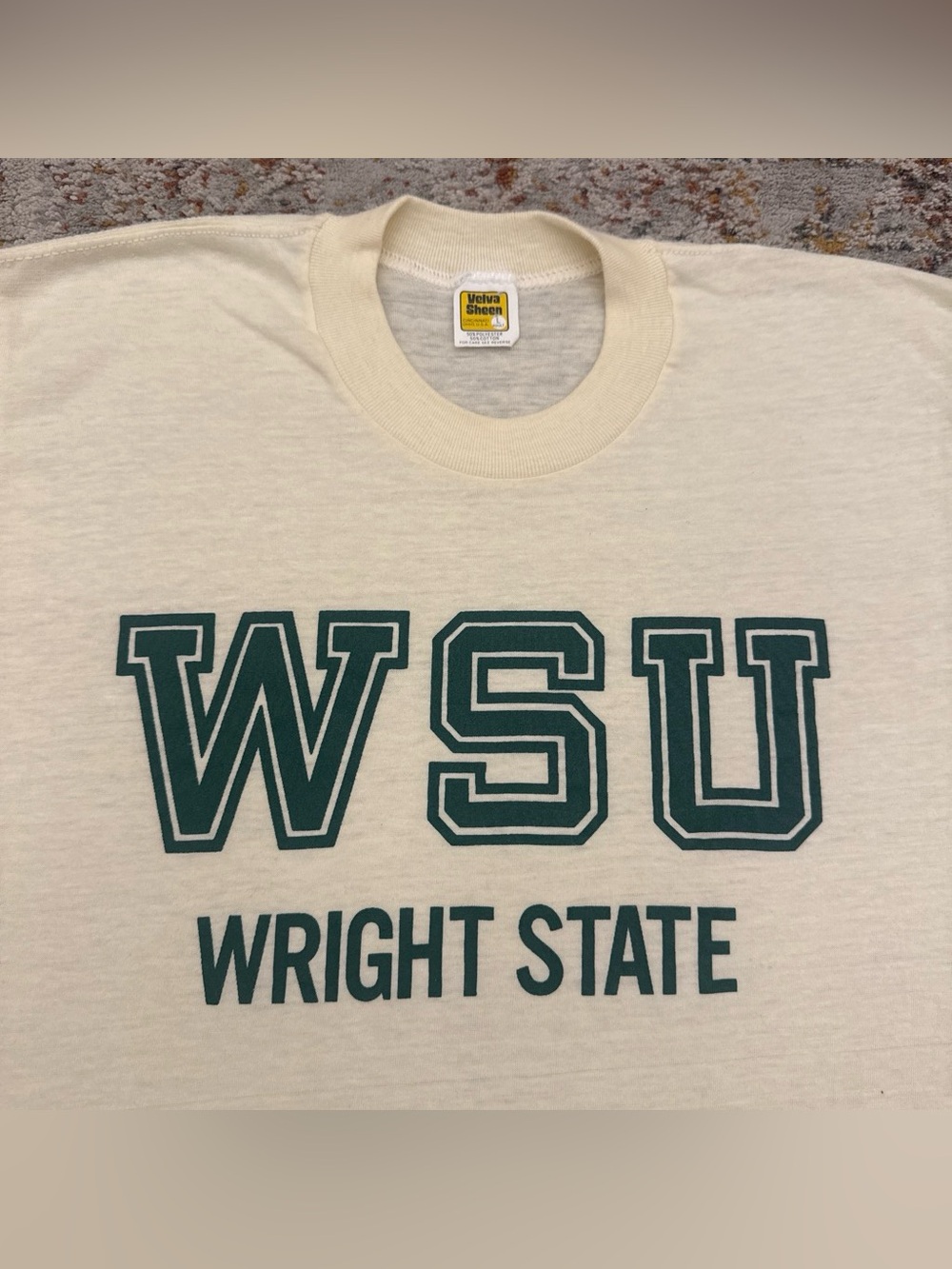 VTG Velva Sheen Wright State University WSU T Shirt L Cream Single Stitch 80s